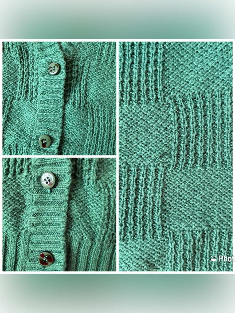 Boundary Waters Vintage Green Mixed Stitch Knit Cardigan Sweater Button Up Large - Picture 11 of 16